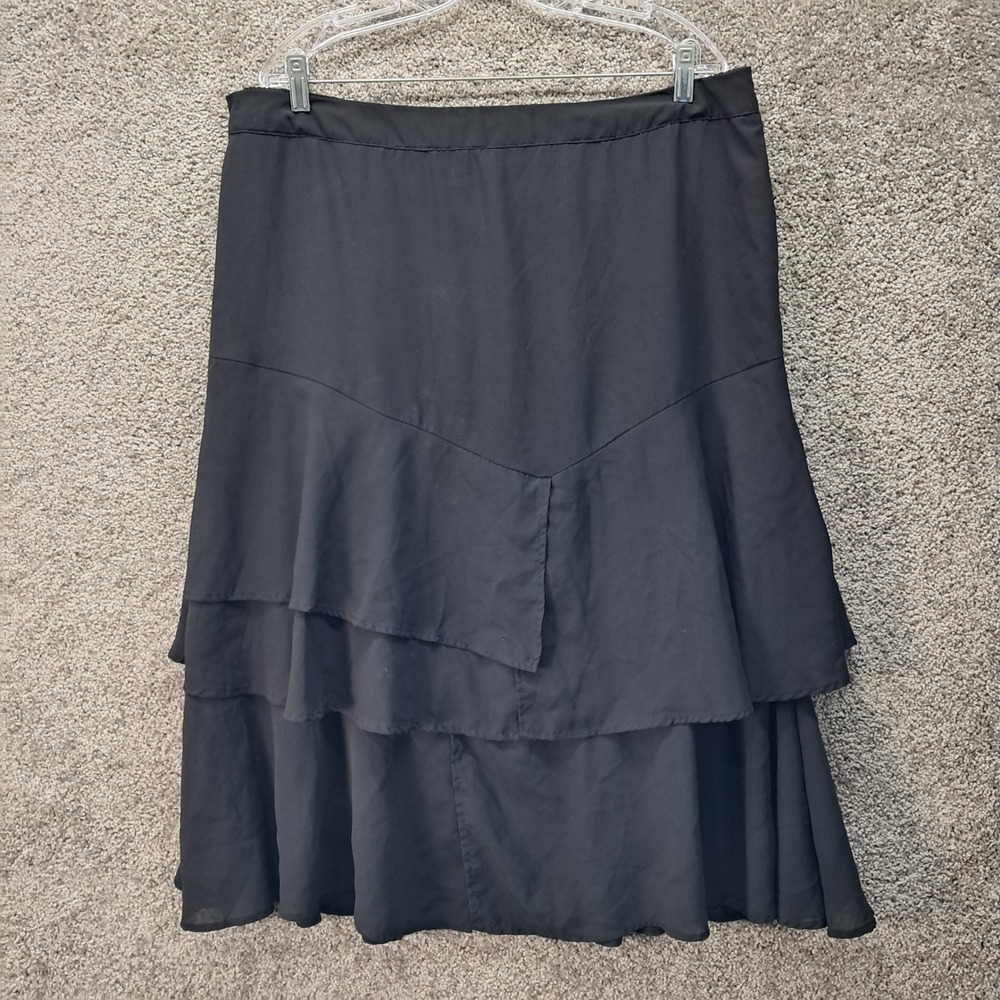 Unit Fashions Black Tiered Ruffle Midi Skirt Womens XL Elastic Waist Lined India